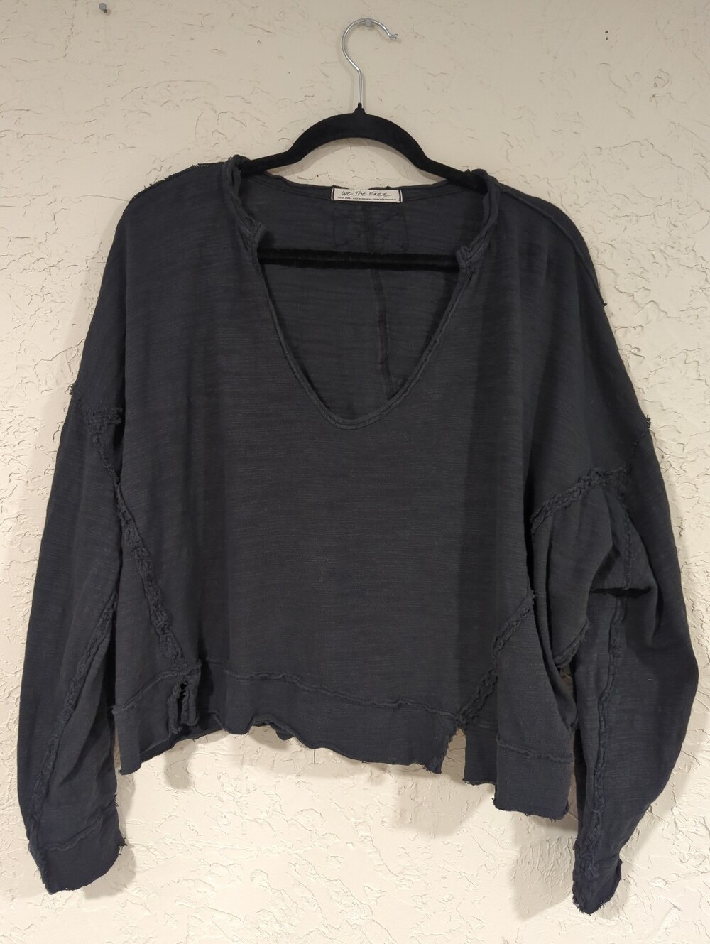 We The Free Black Oversize Longsleeve V Neck Women's XS Basic Lounge Casual